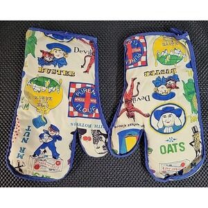 Vintage Oven Mitts Pot Holders Fabric Kracker Jack Oats Mr Nut Retro